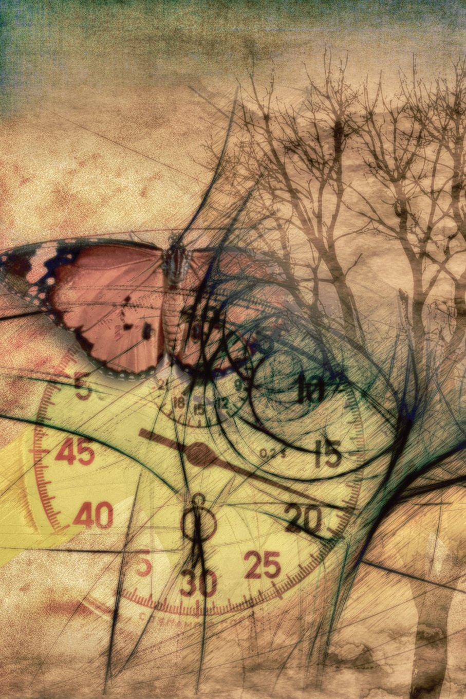 Collage Art Clock Butterfly Vintage Journal: Blank Sketchbook Artist Notebook with Unlined Drawing Paper