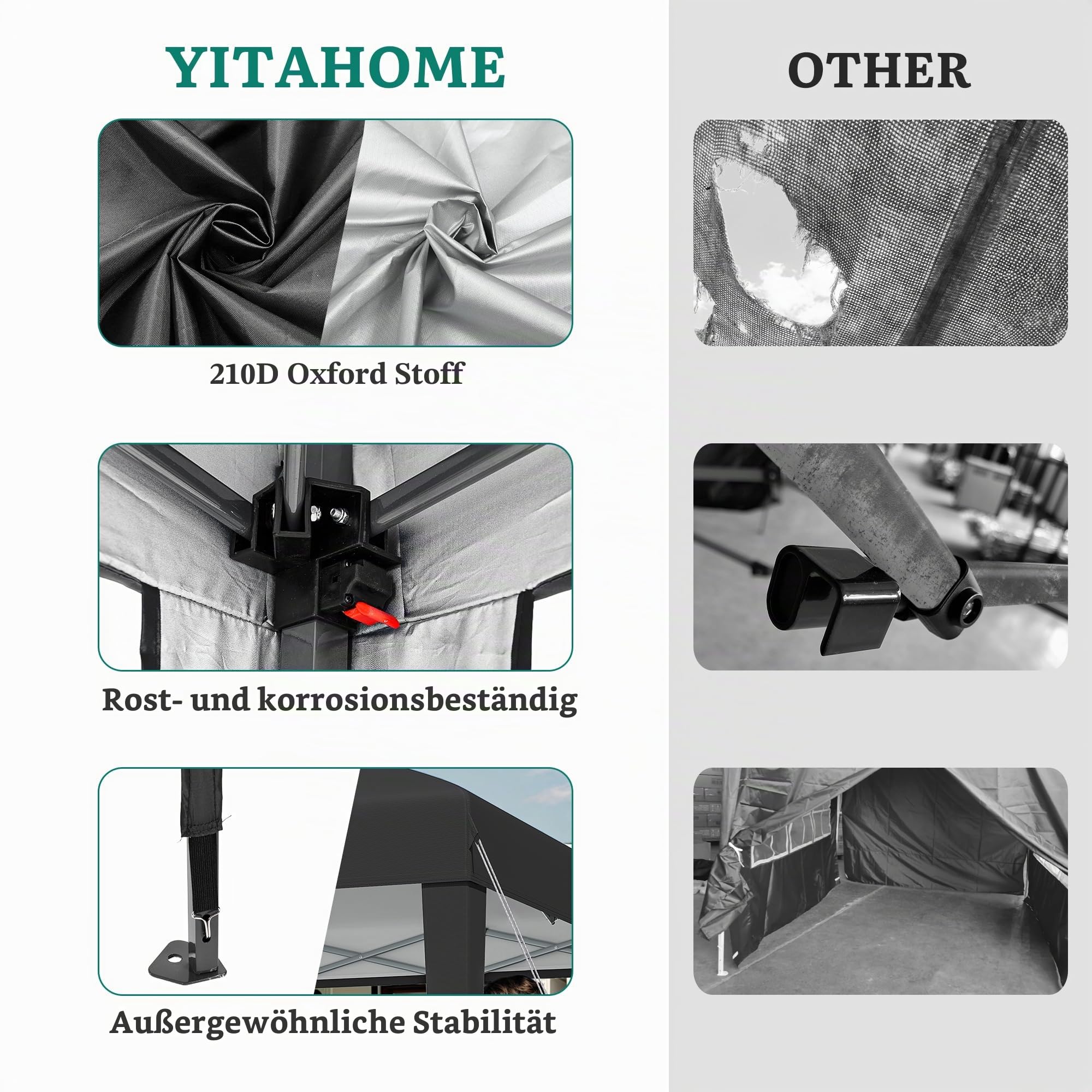 YITAHOME 3X3Meter Outdoor Pop Up-Pavillon mit Seite Faltpavillon, Wasserdichter Faltbarer Gartenpavillon Für Alle Jahreszeiten Camping Pavillon Anti-uv Mit Kostenlosen Höhenverstellbaren Party Märkte