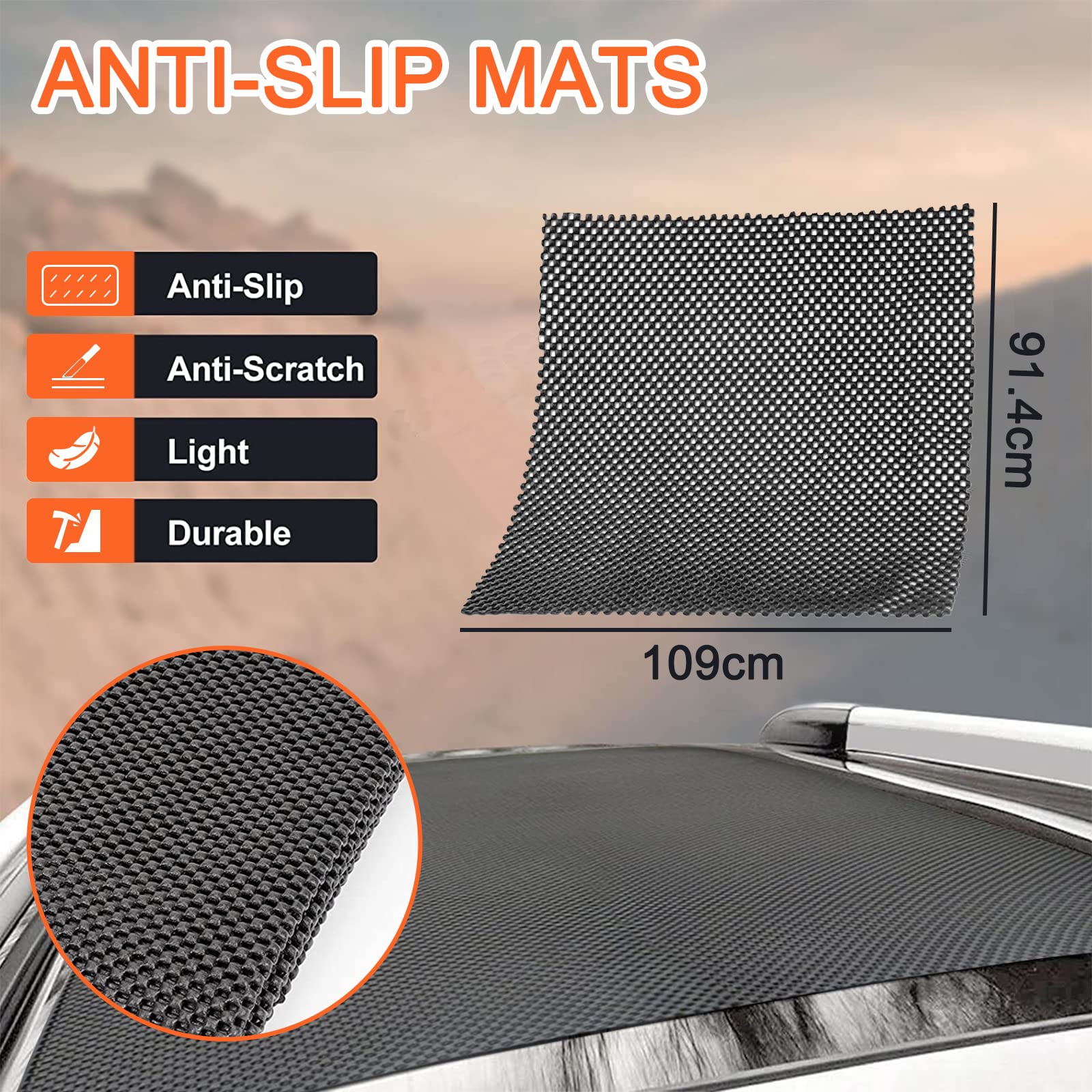 Sac de Toit 600D, Coffre de Toit de Véhicule Pliable, Bagage de Toit Étanche 538L pour VéHicules avec/sans Porte-Bagages, Compris Tapis antidérapant + 4 Crochets de Porte + 1 verrou à Bagages