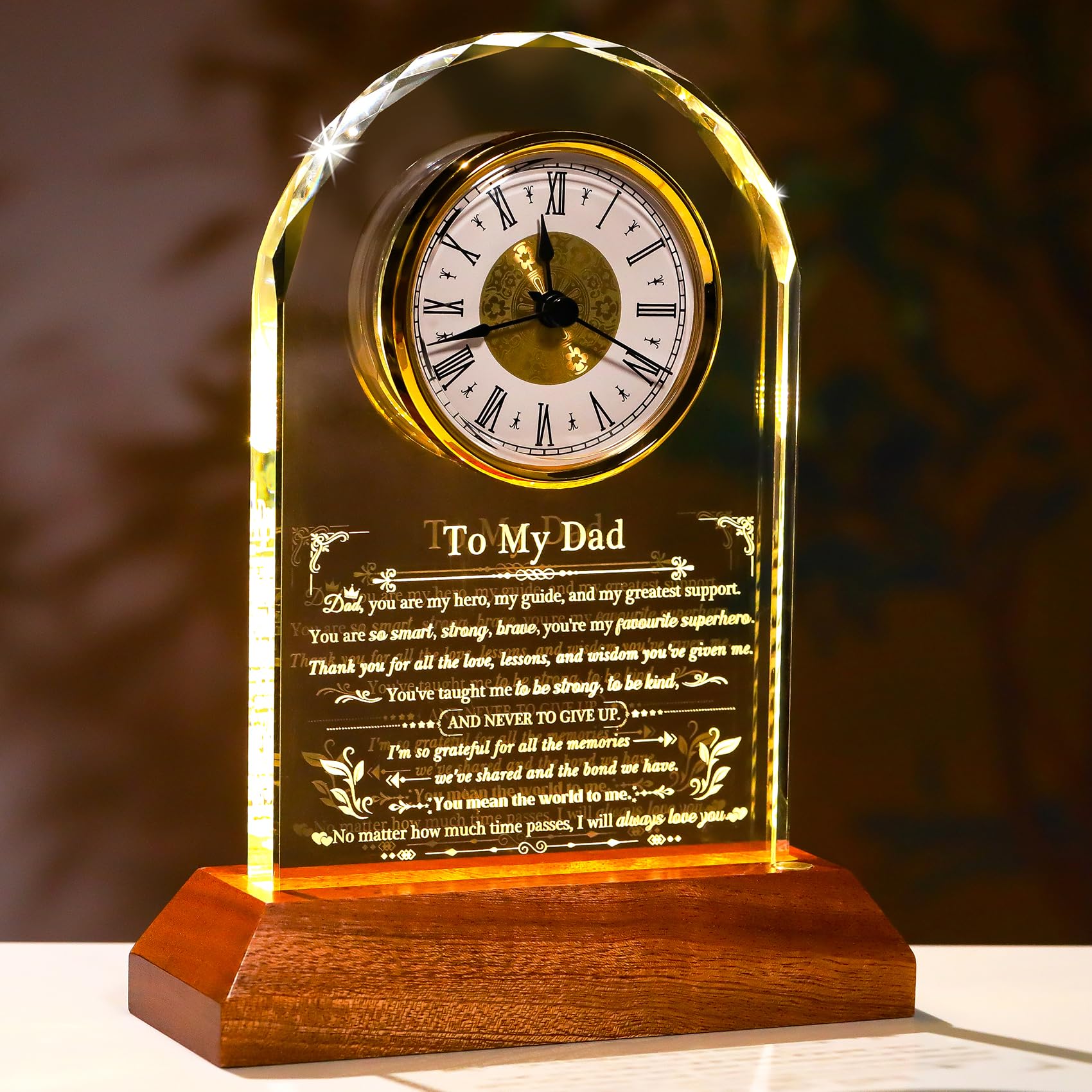 Ornalrist Glass Clock Dad Gifts from Son Daughter on Christmas Birthday