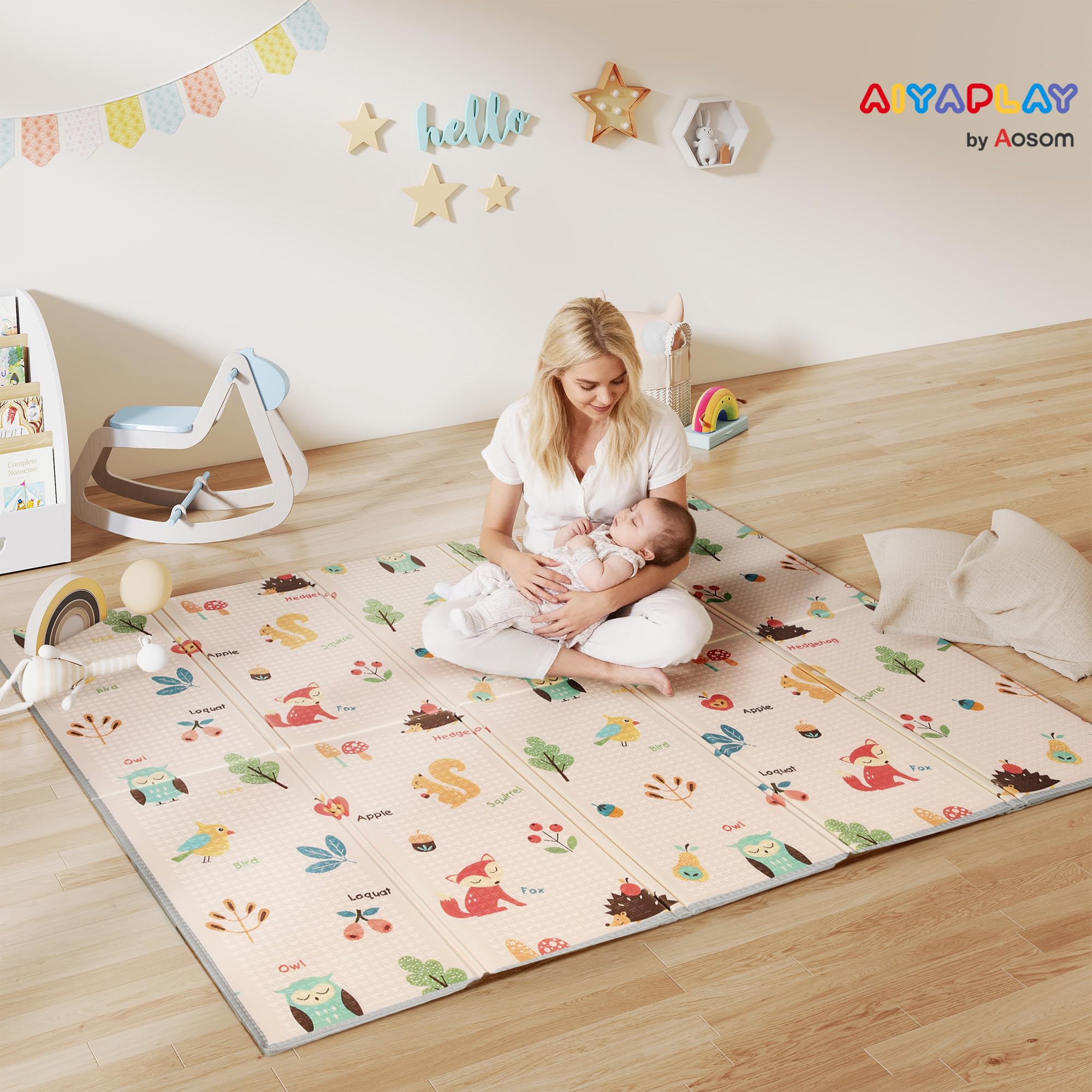 AIYAPLAY Tappeto per Bambini 0-3 Anni con Numeri e Lettere e Superficie Impermeabile, Tappeto Gattonamento in XPE e PE, 180x150x1 cm, Multicolore
