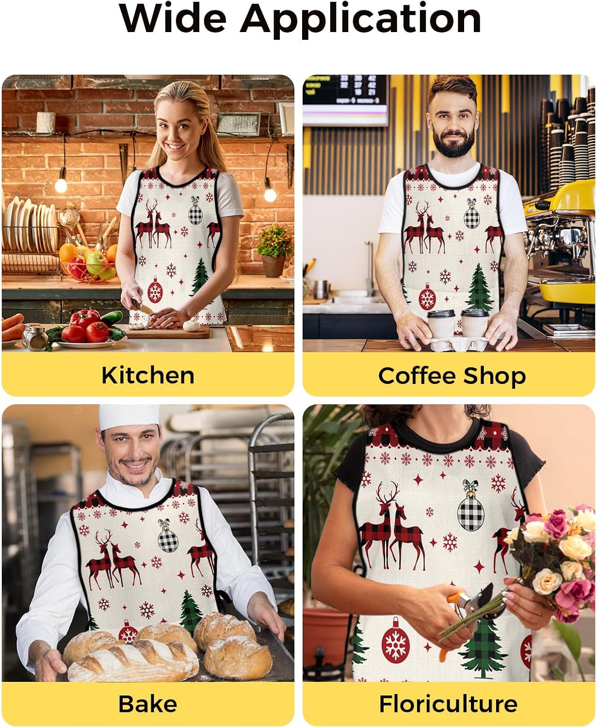 Unisex Cobbler Apron with 2 Pockets, Christmas Reindeer and Xmas Tree Burlap Texture Waterproof Vest Kitchen Chef Apron, Smock Apron Vest Cobbler Aprons for Women Men, 2 Pack, 20” x 31.5”