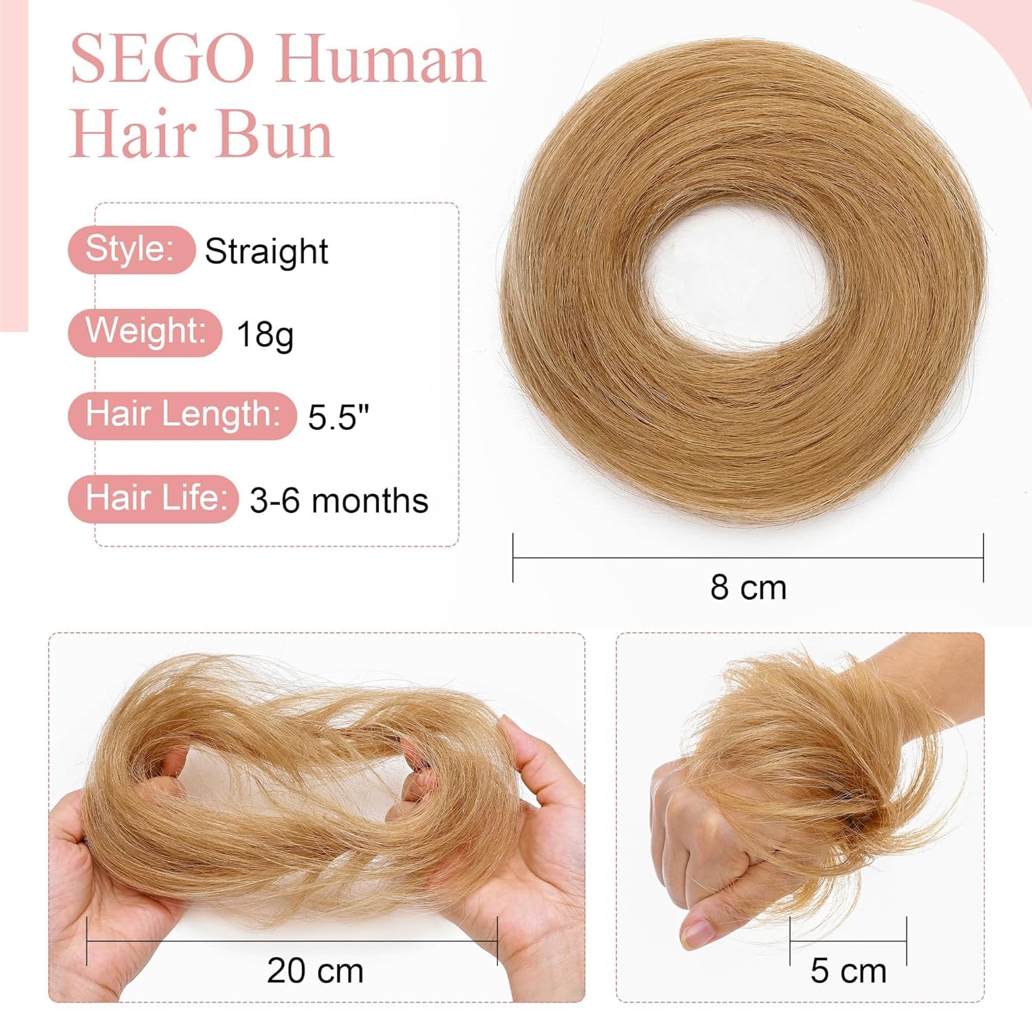SEGO Human Hair Messy Bun Hairpieces Real Scrunchies Smoothed Updo Donut Chignon Wavy Ponytail Extensions for Women Girls,#27 Dark Blonde - Image 3