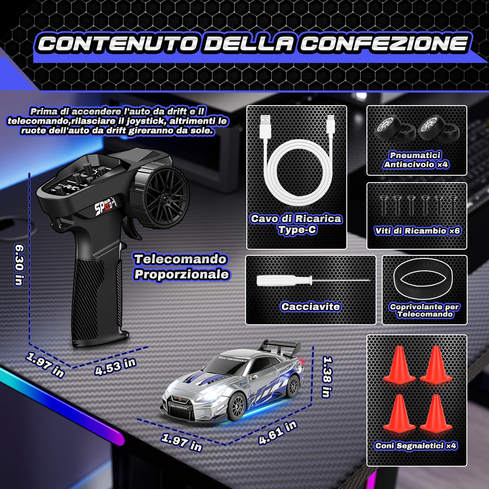 YOOHBERRYS RC Auto Drift Pro, 1:43 Macchina Telecomandata Drift, Mini Drift Car, Micro Macchina Telecomandata con Giroscopi, Luce LED, 15km/h, Auto Giocattolo per Bambini di 15 Anni (Grigio)