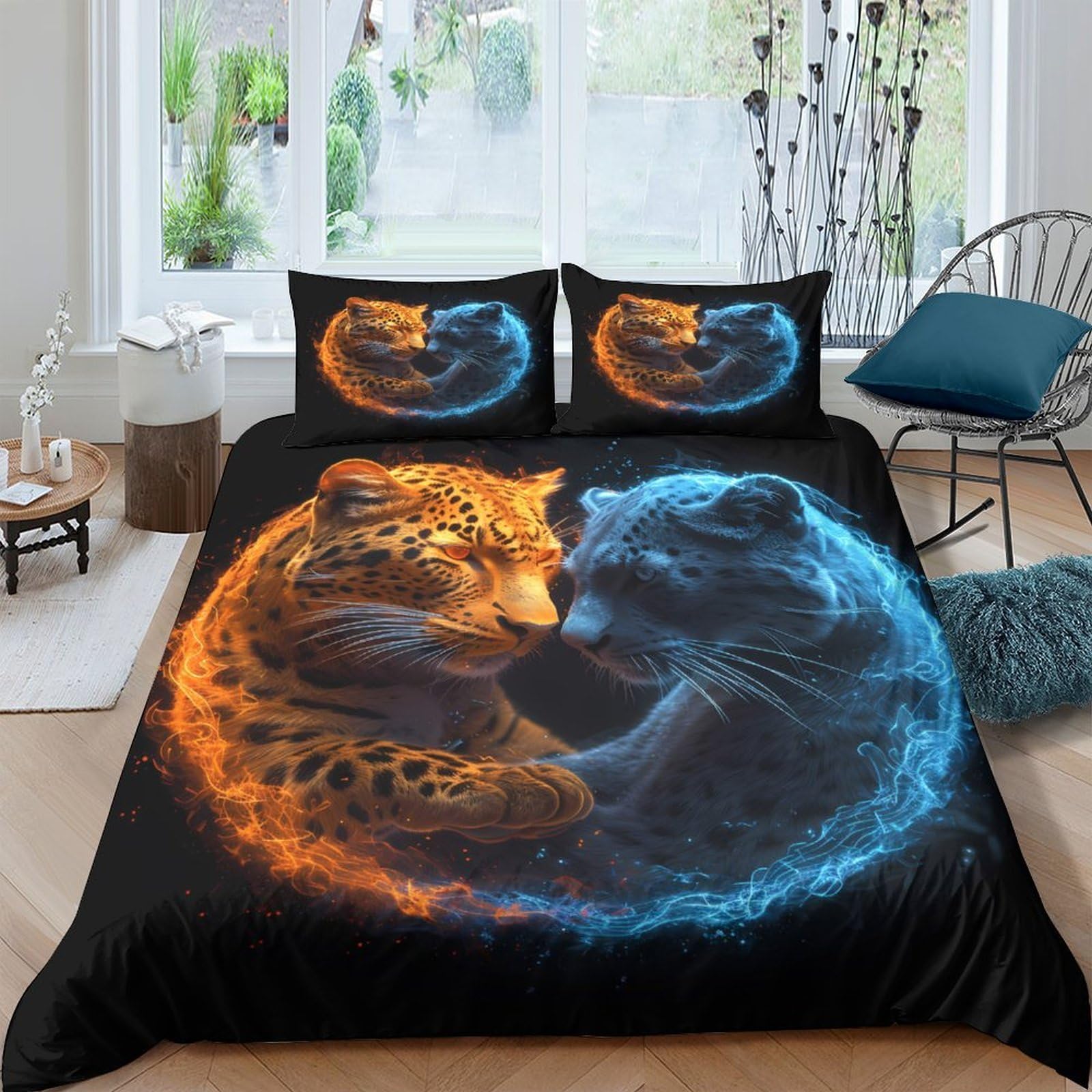 Ctjqhvkz Style-6 3D Printed Fire Leopard Fitted Sheet Microfiber Soft Breathable Water Panther Bed Sheet For Bedroom Dorm Decor Single（135X200cm）