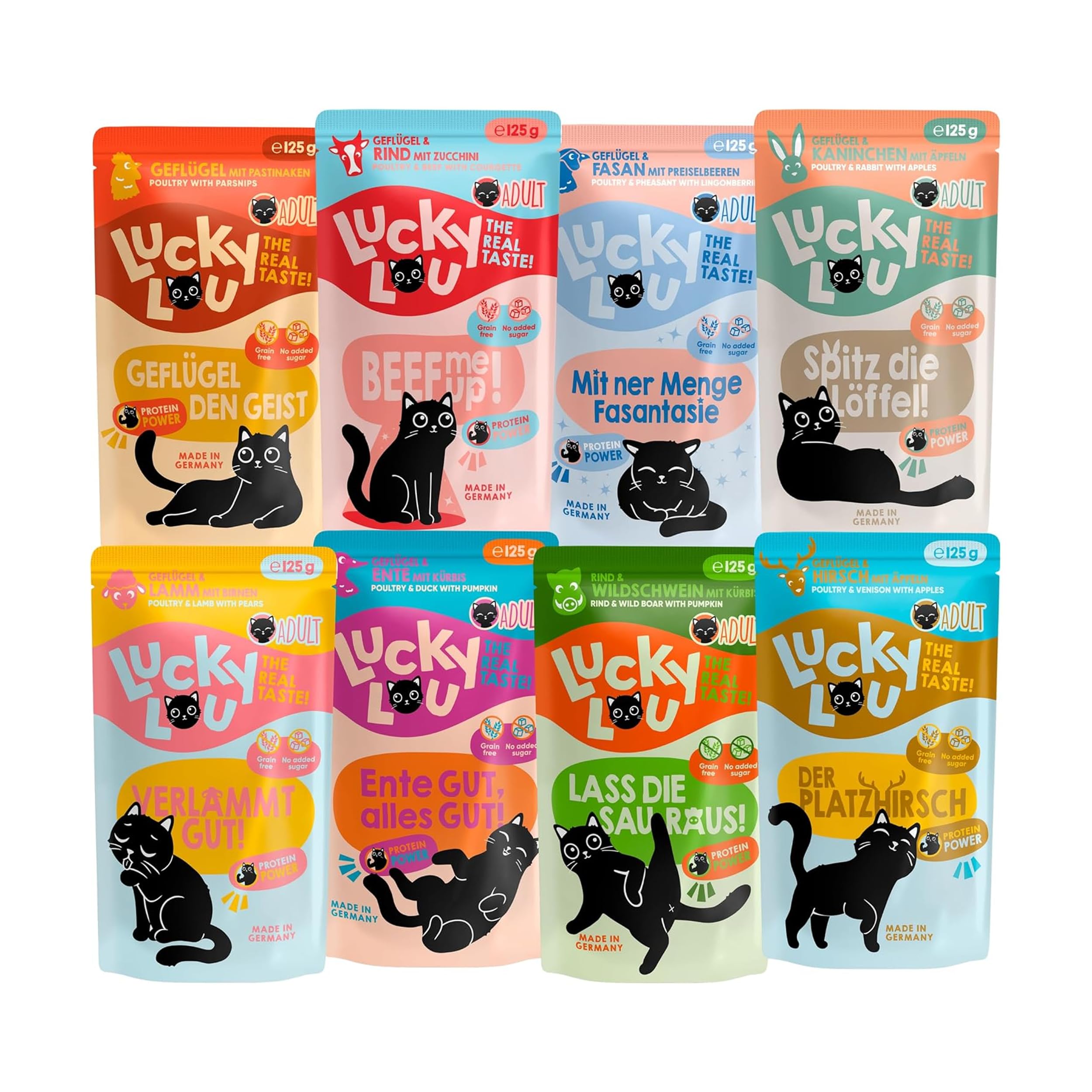 Lucky Lou Adult Mix-Paket Katzenfutter nass - 12 x 125g - hochwertiges Katzenfutter mit viel Protein - Nassfutter getreidefrei & ohne Zucker