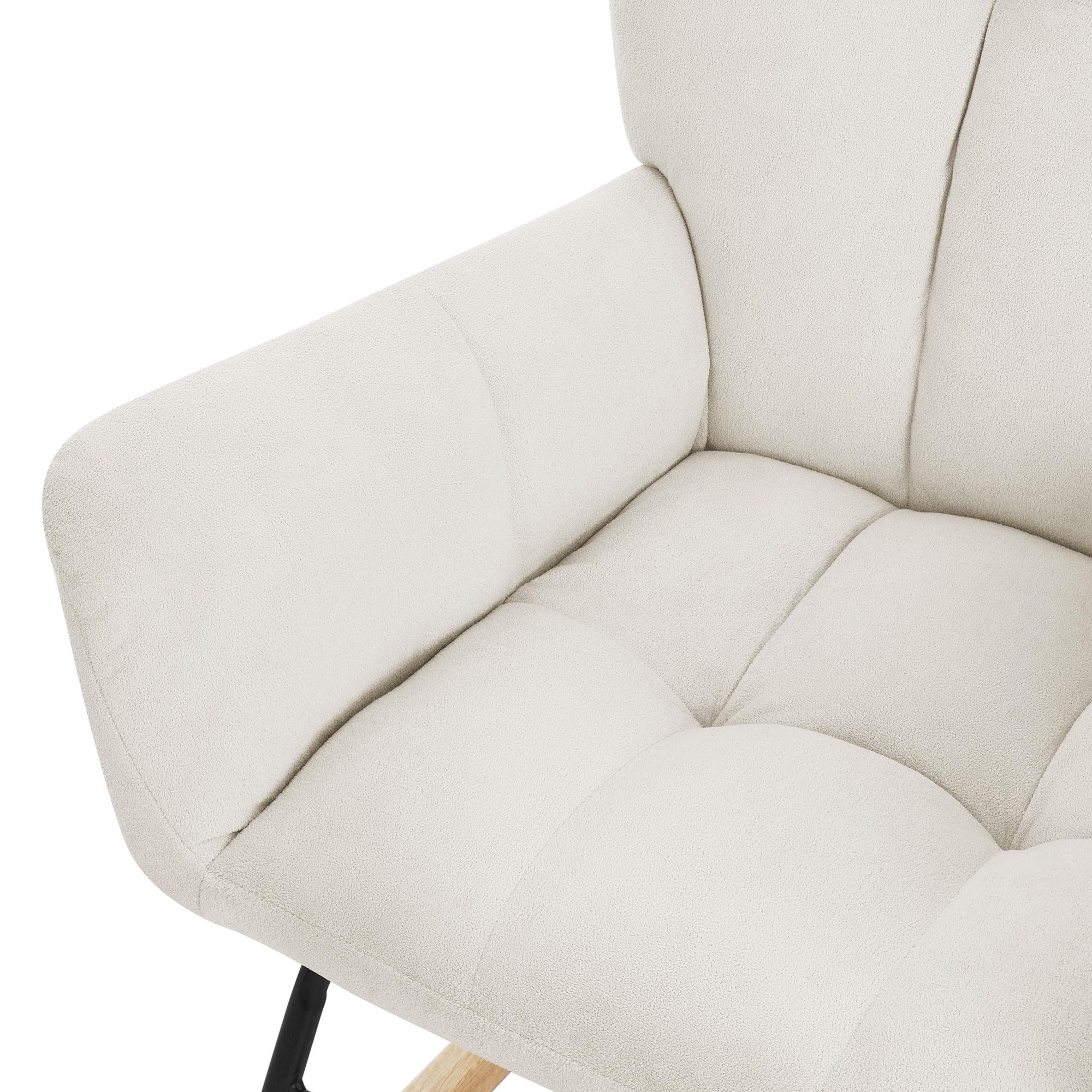 ML-Design Poltrona a Dondolo per Salotto Sedia Confortevole Beige Imbottita Poltroncina da Soggiorno con Braccioli e Schienale Alto Rilassante Base in Legno Massiccio Arredamento Casa