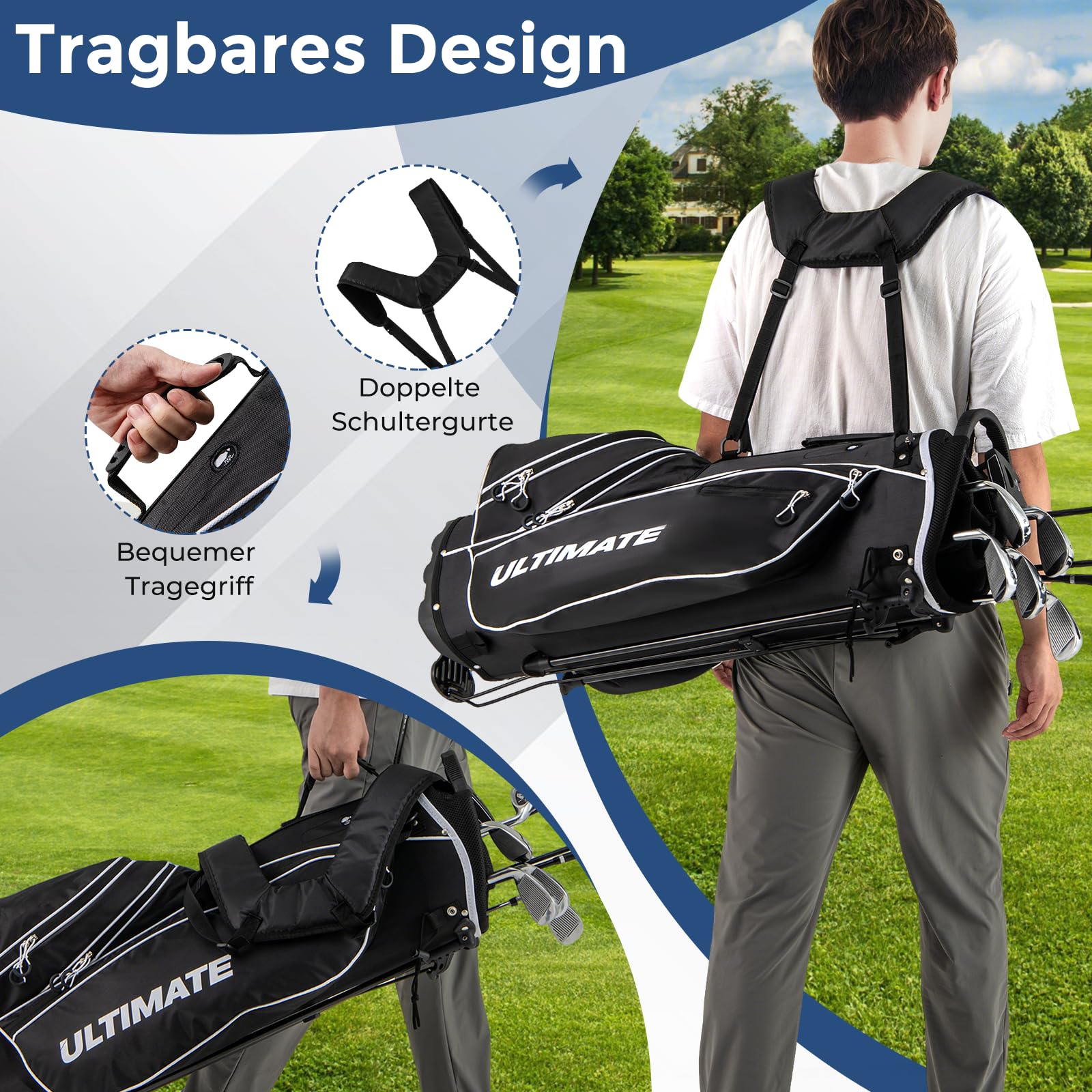 COSTWAY Golfschläger Set Herren, 9 teiliges Golfset linkshändig mit Golftasche & Regenhaube, Golfschlägersätze mit Putter, Driver & Fairway & Hybrid & Eisen, Komplettes Golf Set