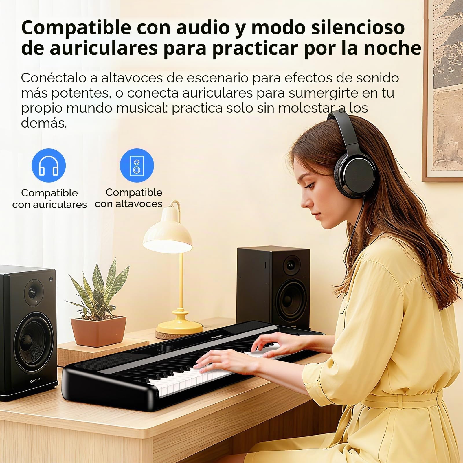 TERENCE - Piano electrónico de 61 teclas con soporte, 2 altavoces de 5 W, respuesta táctil, ideal para principiantes y adultos, portátil, MIDI, 128 sonidos