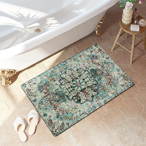 Miniatura 3 de Lahome Alfombra bohemia con medallón floral  2 x 3 alfombra pequeña lavable de cocina para puerta delantera antideslizante apta para mascotas