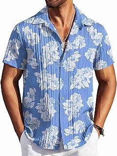 COOFANDY Men's Casual Button Down Shirts Short Sleeve Textured Summer Beach Shirts