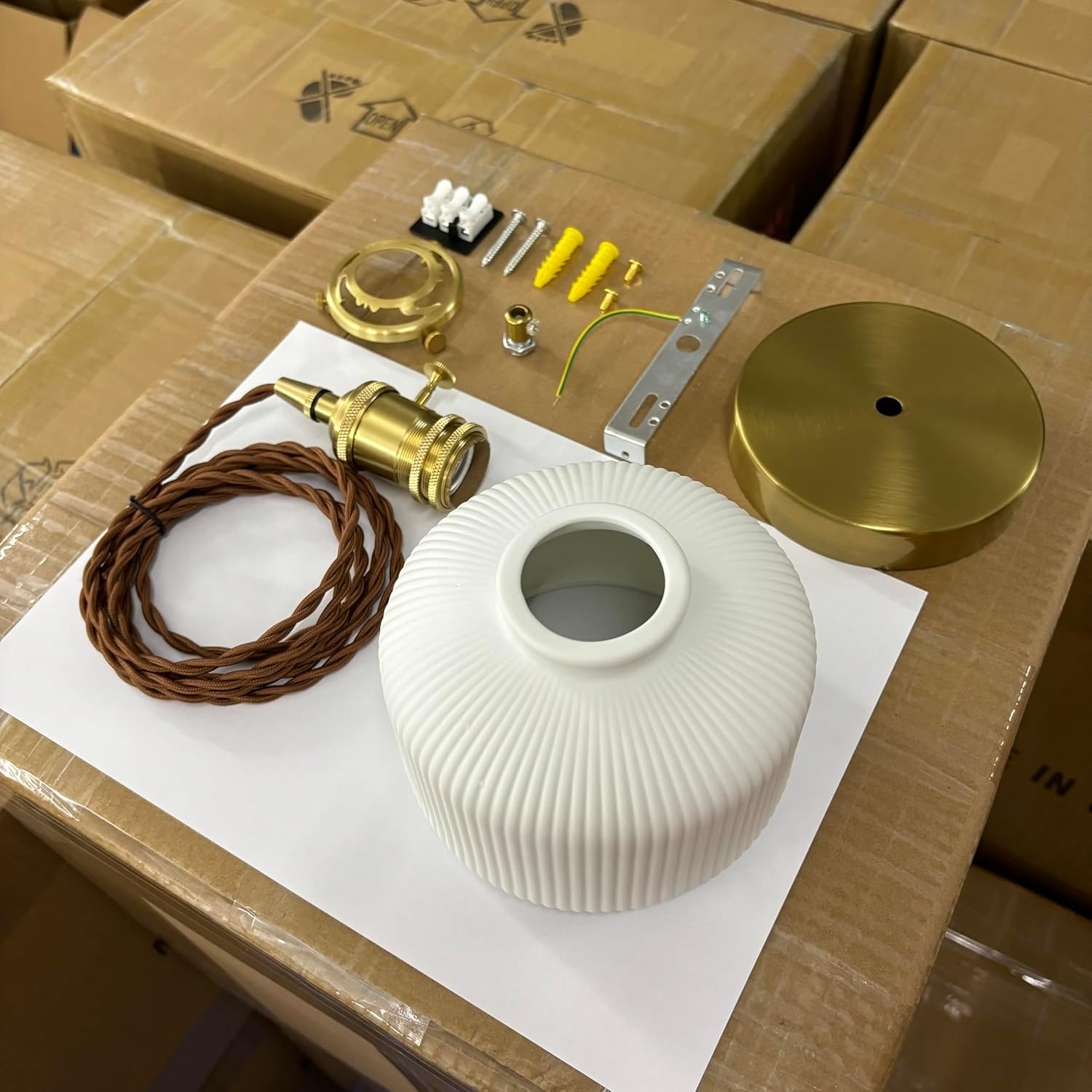 OTTOSON Modern Ceramic Pendant Light Fixtures Nordic Cylinder Hanging Lamp White Ribbed Pendant Light with Rotary Switch for Kitchen Island