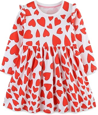 Hongshilian Toddler Girls Cotton Casual Dress Cute Cartoon Appliques Long Sleeve Playwear Dresses
