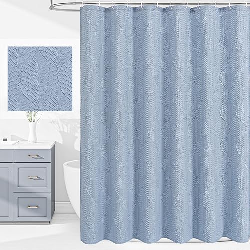 Miniatura 1 de Gibelle Cortina de ducha para baño, cortina de ducha de tela texturizada en relieve 3D, moderna cortina de ducha de tela suave con ganchos, 72 x 72