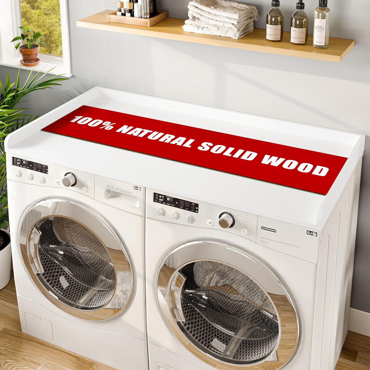 Avana (100% Natural Solid Wood Washer Dryer Countertop – White Pine Laundry Countertop with Raised Edges, 54” x 27.5” Counter Top for Washer and Dryer, Laundry Room Organizer & Tabletop