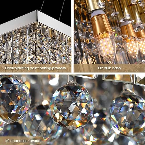 Miniatura 8 de Lámpara rectangular K9 de cristal moderna rectangular colgante para comedor, cocina, isla cromada, 47 pulgadas de largo x 10 pulgadas de ancho x 10