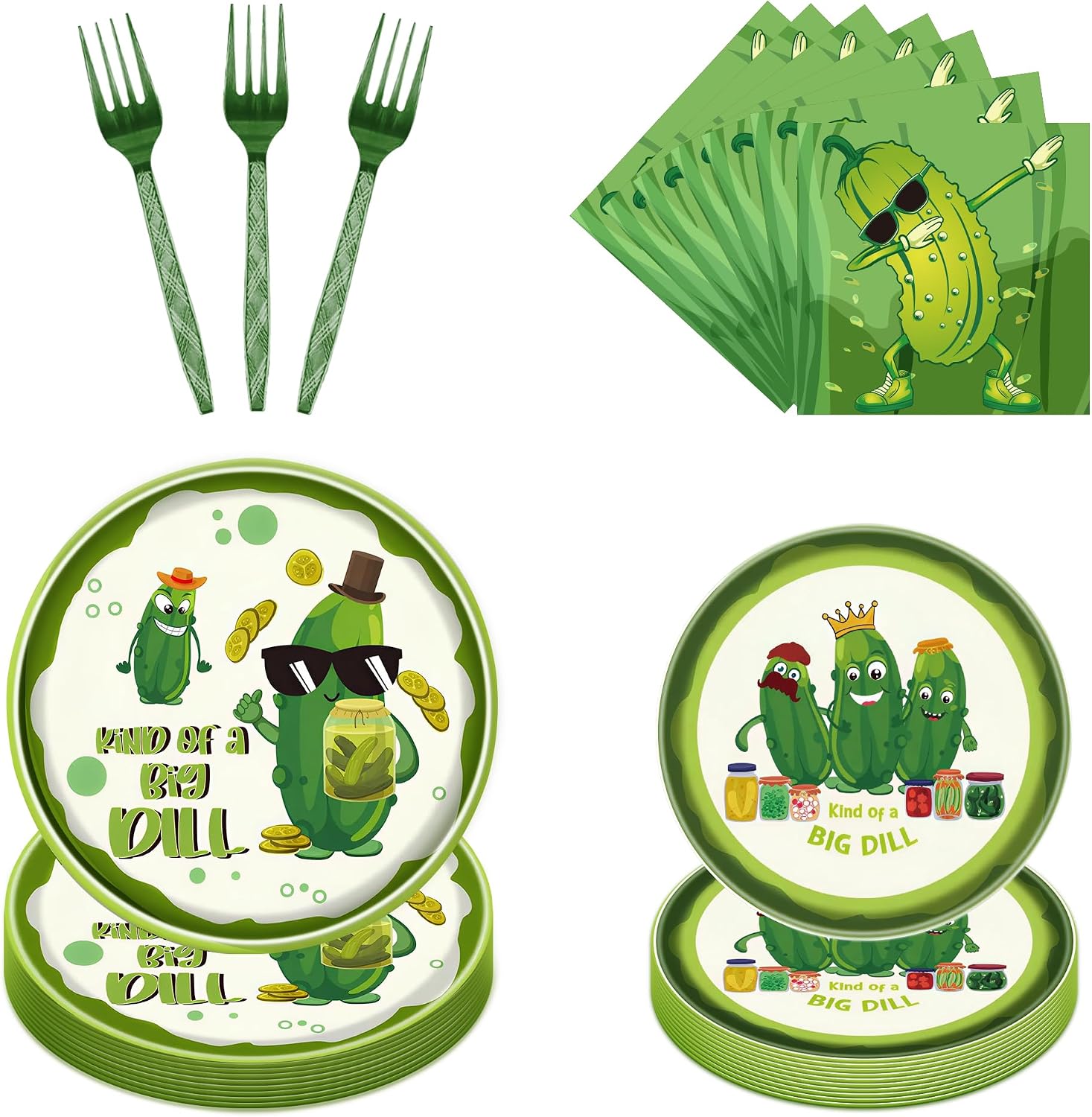 Pickle Party Decoration Set Green - 96 Pcs Funny Pickle Plates And Napkins Forks Vegetable Fruit Disposable Dinnerware Kit For Kids Birthday Baby Shower Serves 24