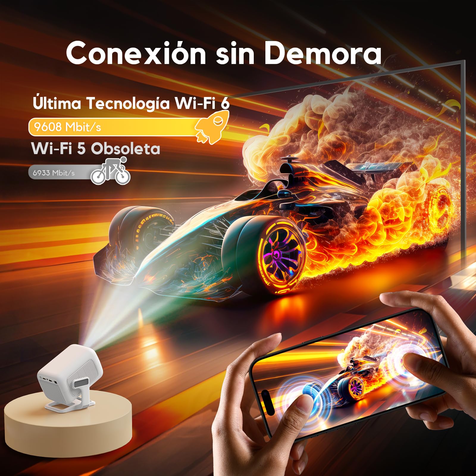 Proyector 4K [Apps Integrada & Auto Focus/Keystone] 2026 Upgraded AKIYO O4 Proyector Portátil 20000 Lumen con Android TV y Dual Control, con WiFi6 Bluetooth5.4 Zoom 50%, Cine en Casa para HDMI/USB/PS5