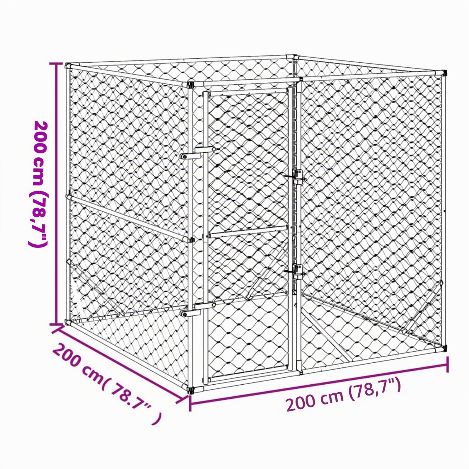 Festnight Gabbia per Cani, Recinto per Cani da Esterno, Canile da Esterno Taglia Grande, Cuccia per Cani da Esterno in Acciaio Zincato Argento 2x2x2 m