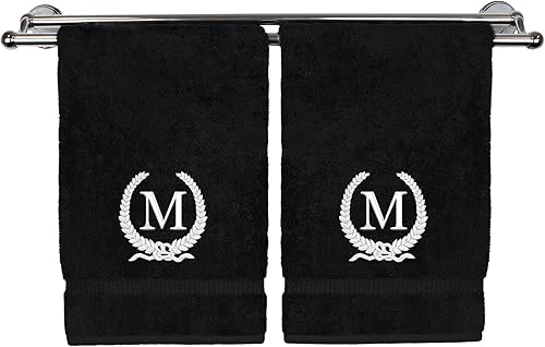 Toalla de mano con monograma, regalo personalizado, 16 x 30 pulgadas, letra blanca bordada con diseño de corona en toalla negra, extra absorbente,