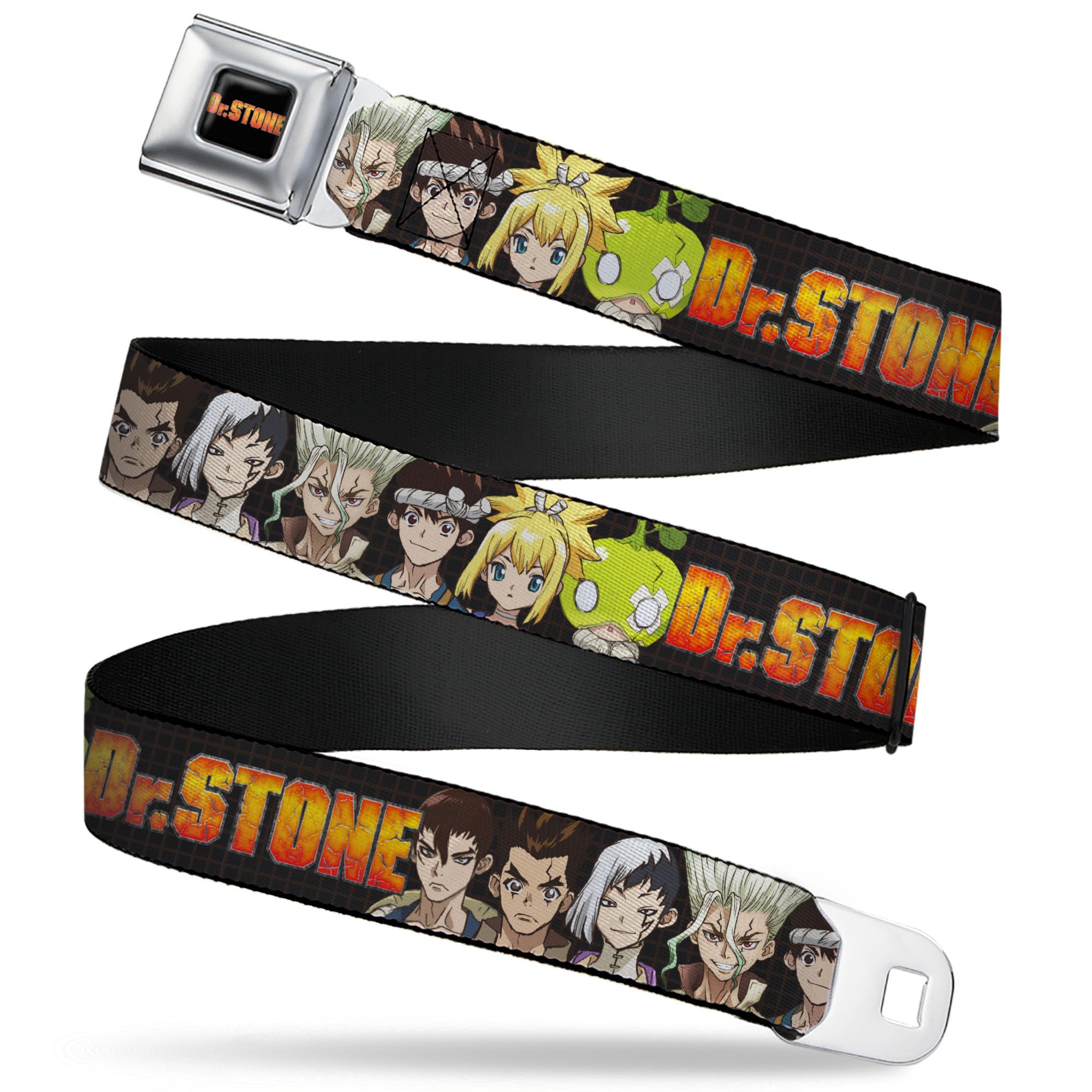 Dr. Stone Belt, Seatbelt Buckle, Dr Stone Title Logo and Character Group Black
