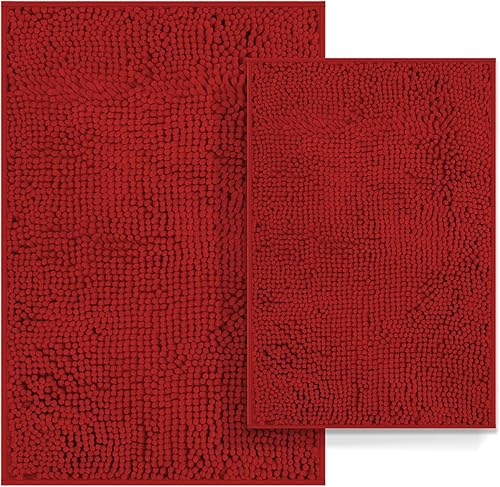 Miniatura 16 de Juego de alfombras de baño azul turquesa de 2 piezas, juego de alfombras de baño lavables, alfombras de baño gruesas y suaves de chenilla, alfombra