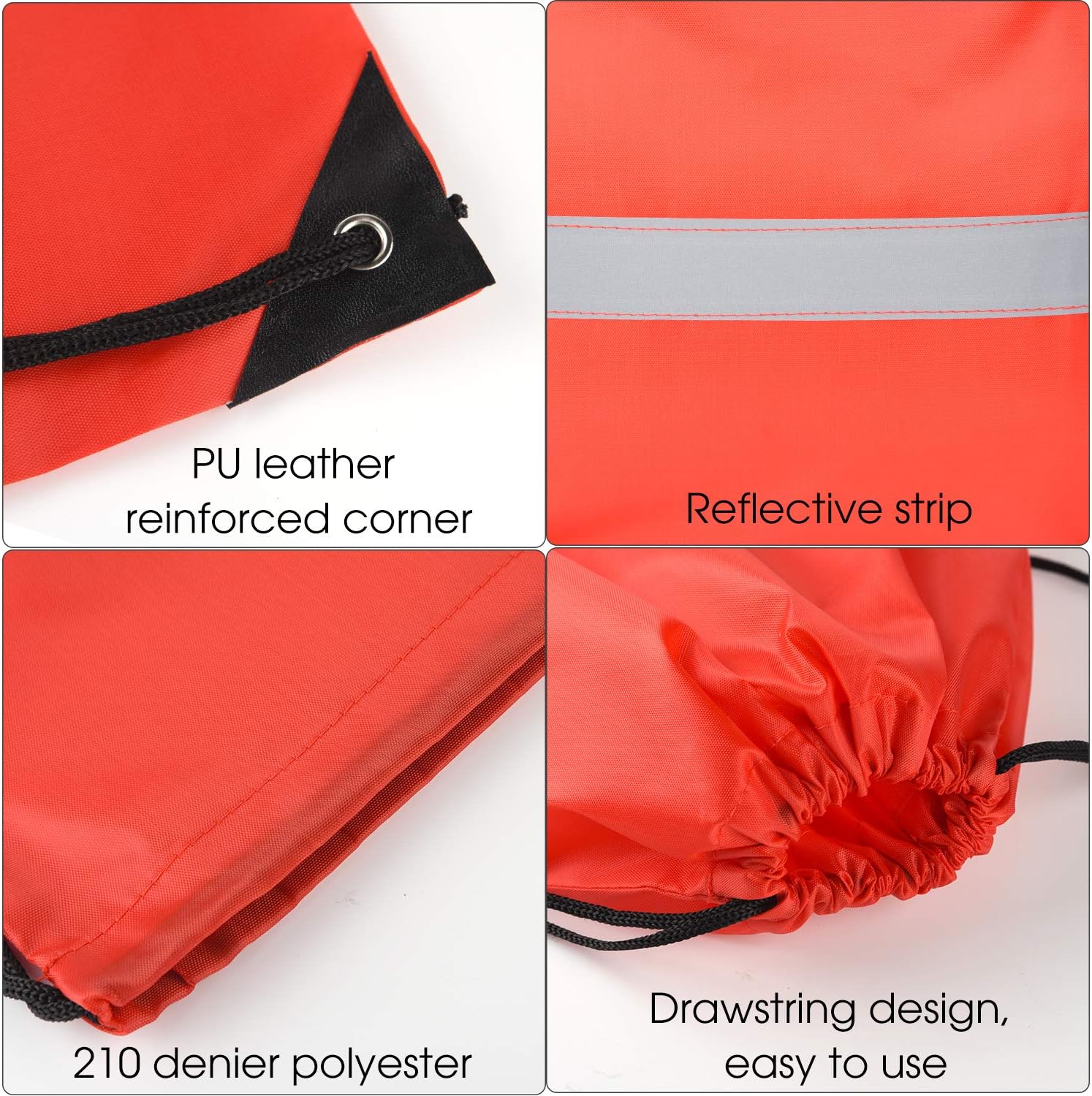 KUUQA 24 Pack Drawstring Backpack Bag with Reflective Strip, String Backpack Bulk Cinch Sack Tote Bags for Yoga Sport Gym Traveling (Red, Green) image 4