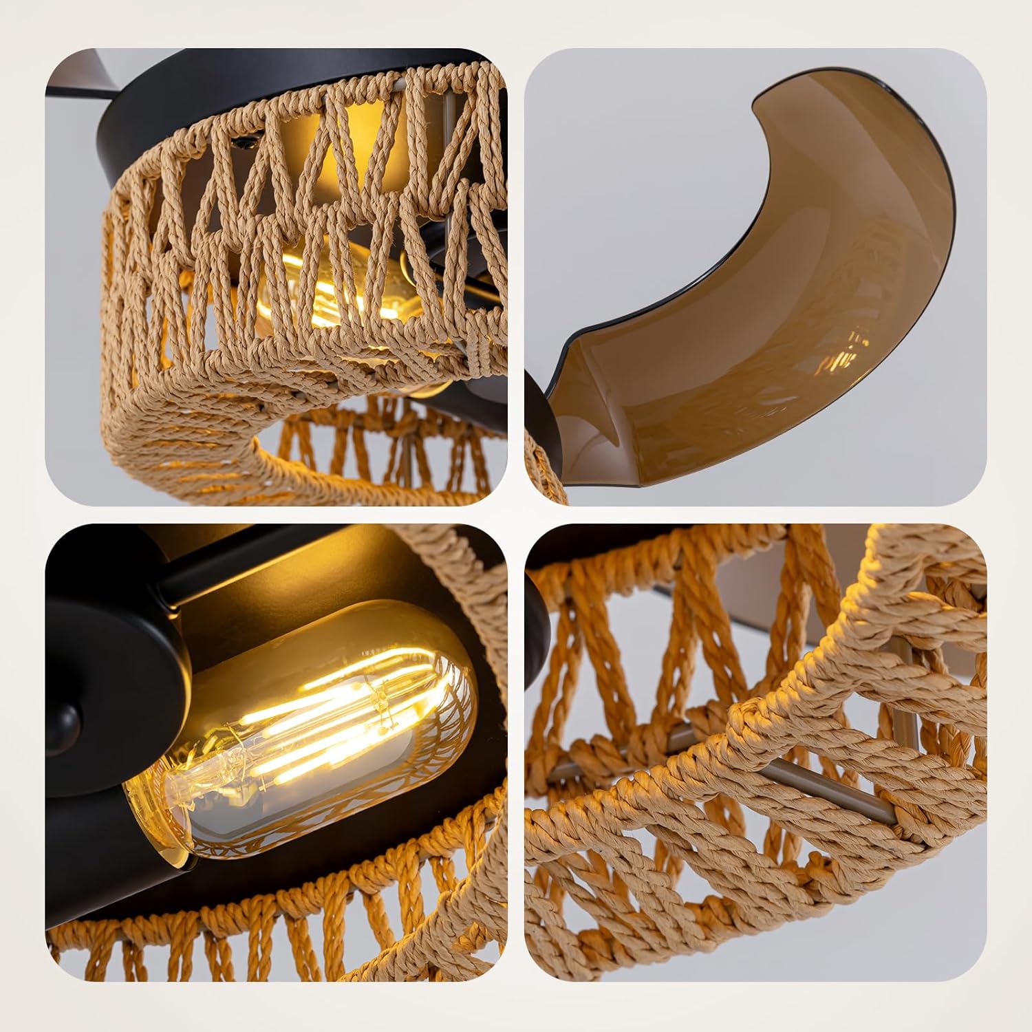 28'' Retractable Ceiling Fan with Lights and Remote, Flush Mount Small Caged Ceiling Fan Farmhouse Boho Fandelier Invisible Blades 6 Wind Speed for Kids Room Bedroom Kitchen Dining Room