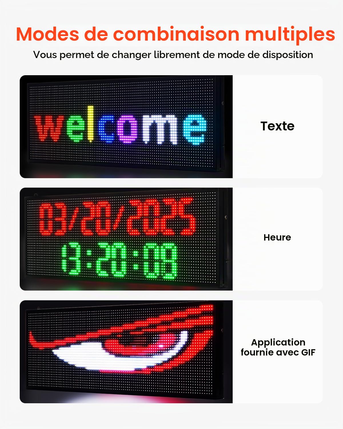 VEVOR Enseigne Lumineuse LED Programmable 99x35 cm, Panneau d’Affichage Numérique Couleur Pleine P10, GIF à Motifs de Texte Personnalisés, Commande Bluetooth, Information Publicitaire Publicité