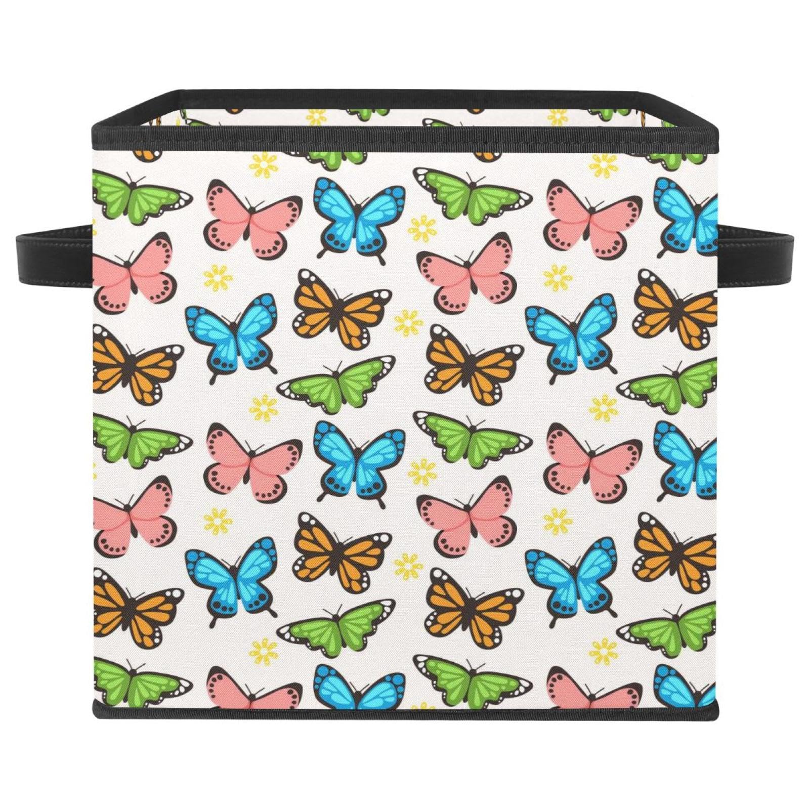 Boîte de rangement pliable en tissu cube motif papillon pour armoire