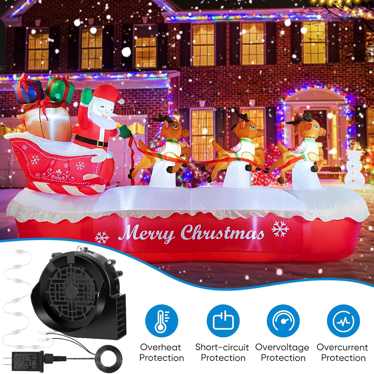 Replacement 1.5A Air Blower Fan for Inflatables, 8 Bright LED Light with Waterproof 2.0A Adapter, 12V Motor for Blow Up Yard Christmas Thanksgiving Outdoor Holiday Decorations