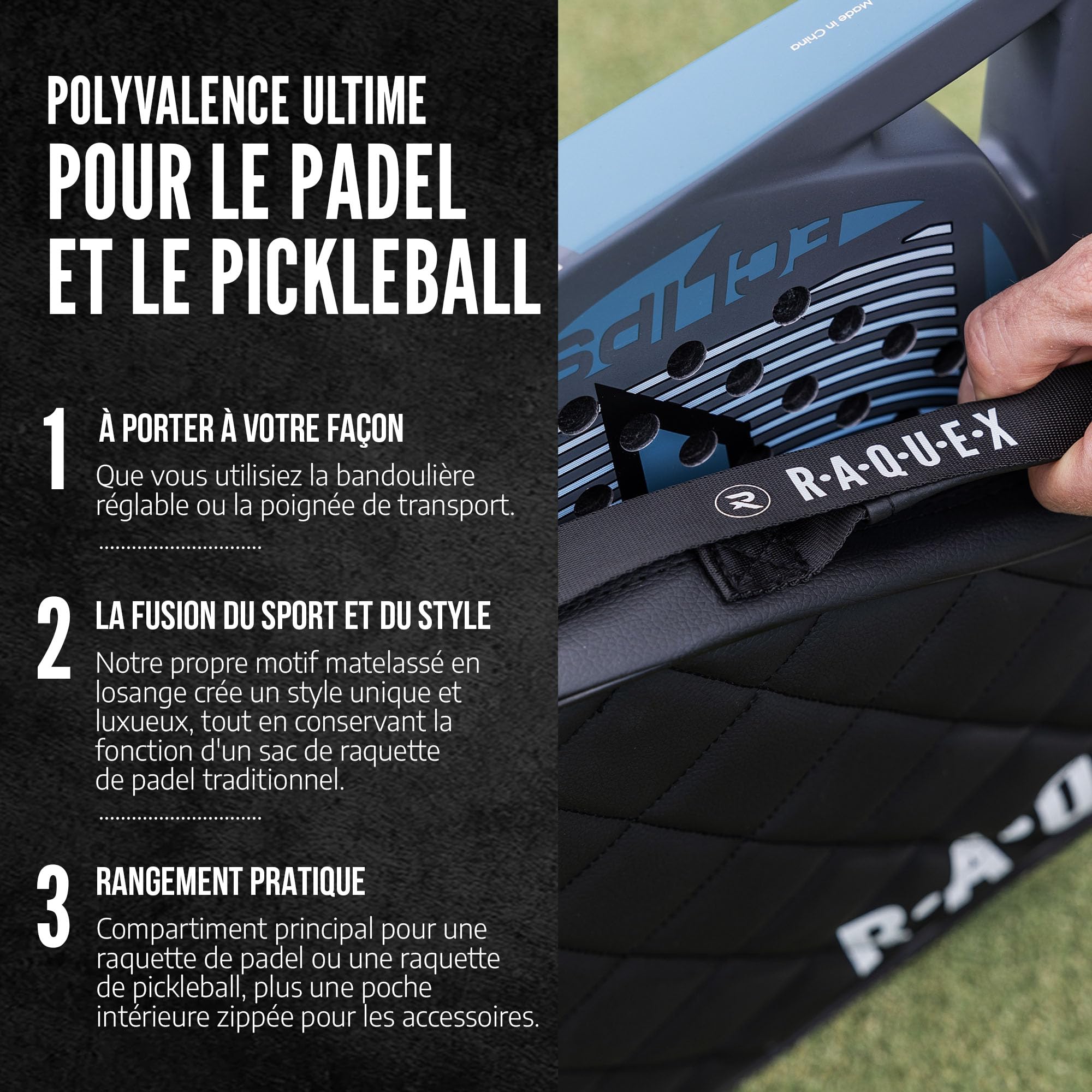 Sac pour raquette de padel Raquex élite : bleu ou noir, pour 1 raquette, sac de padel rembourré en similicuir pour hommes et femmes, protecteur de raquette de padel rembourrée, cadeau de padel de luxe