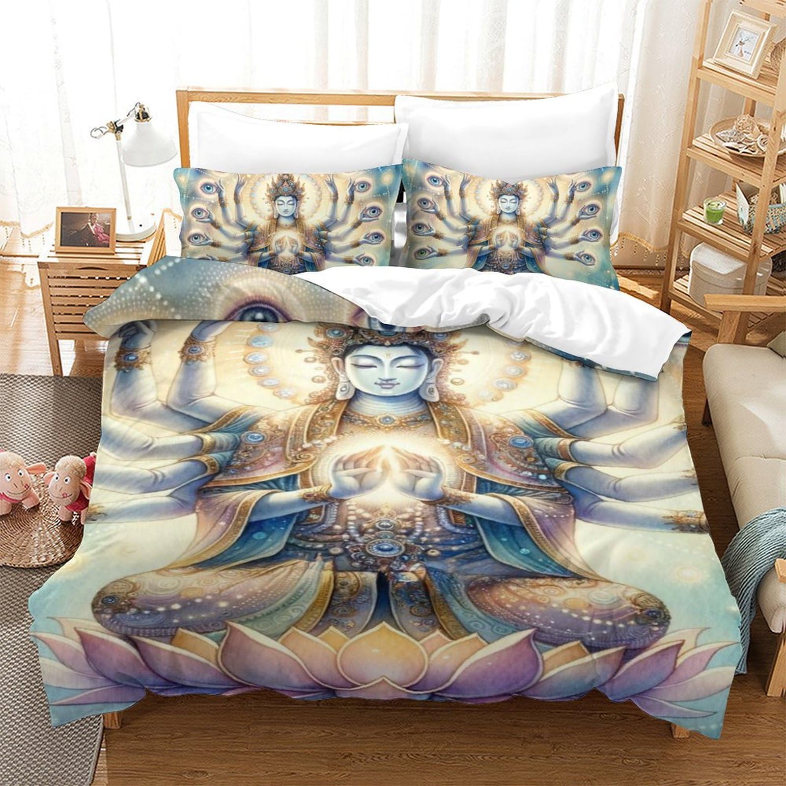Housse de couette Bouddha en microfibre douce avec fermeture éclair pratique