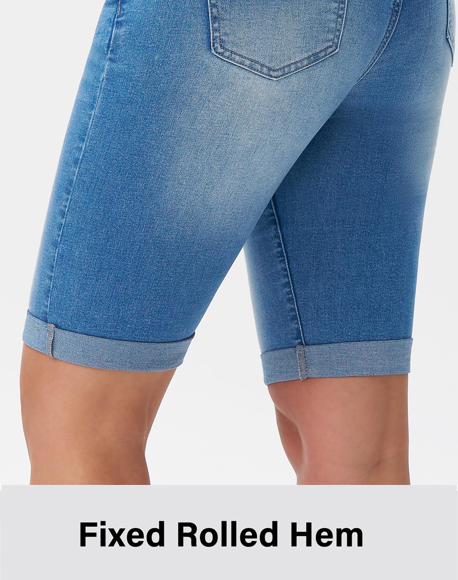 roswear Bermuda da Donna a Vita Media, Elasticizzati, in Denim, Azzurro Chiaro, XL