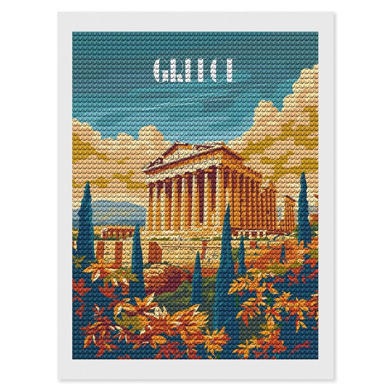 Junmoney Ancient Greece Glory Diamond Painting Kit 12"x16", Adhesive Canvas, Home Wall Decor, for Beginners, Birthday Gift, Full Kit Included