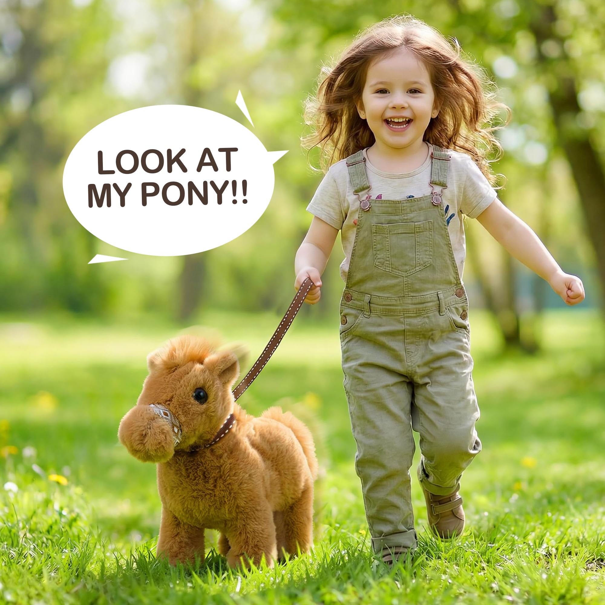 Tacobear Interaktives Pferd Spielzeug für Kinder, Kuscheltier Pferd der Läuft mit Stall & Zaun, Elektronisches Haustier Plüsch Pony mit Sound, Geschenk für Mädchen Jungen 3 4 5 6 7 8 Jahre