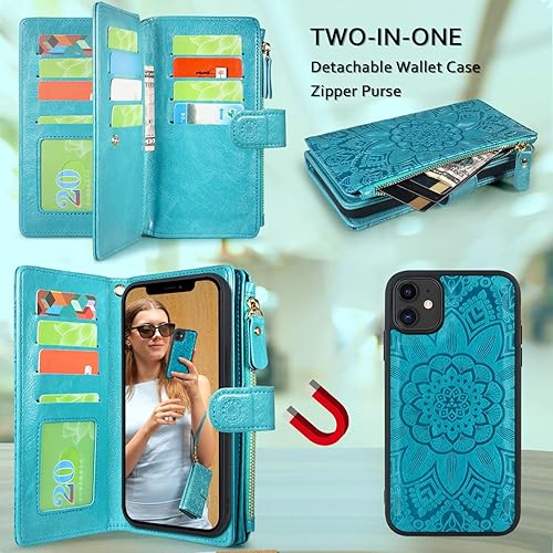 Miniatura 3 de Harryshell Funda de piel con cremallera magnética desmontable, bolsillo para dinero en efectivo con ranuras para tarjetas, correa para la muñeca