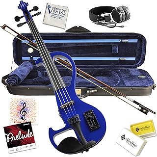 Electric Violin Bunnel Edge Outfit 4/4 Full Size (BLUE)- Carrying Case and Accessories Included - Headphone Jack - Highest Quality with Piezo ceramic pick-up By Kennedy Violins