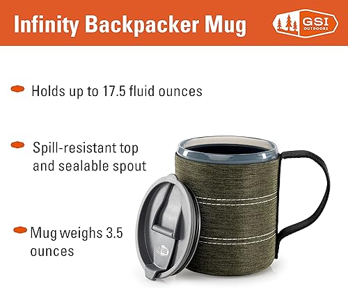 Miniatura 3 de GSI Outdoors Infinity Backpacker Mug - Taza de café ligera sin BPA para viajes, equipo de campamento, mochileros y exteriores - 17 oz.