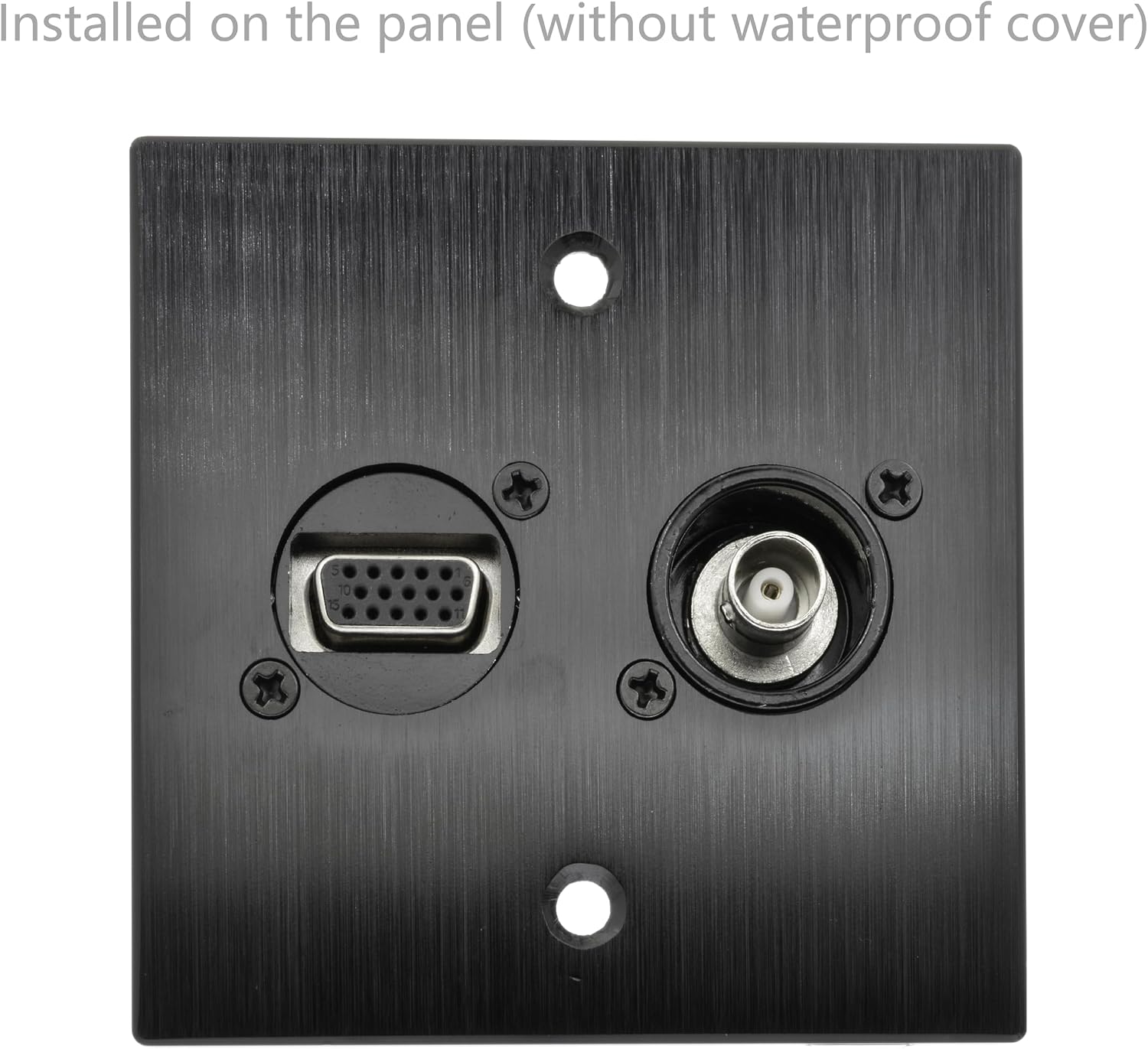 BNC D-Type Panel Mount Connector installed on panel without waterproof cover