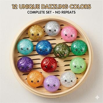 12PCS Dumpling Squishy Glitter, Mini Real Bun Mystery Dumpling Stress Relief Set Pack, Slow Rising Dumpling Stress Balls for Adults