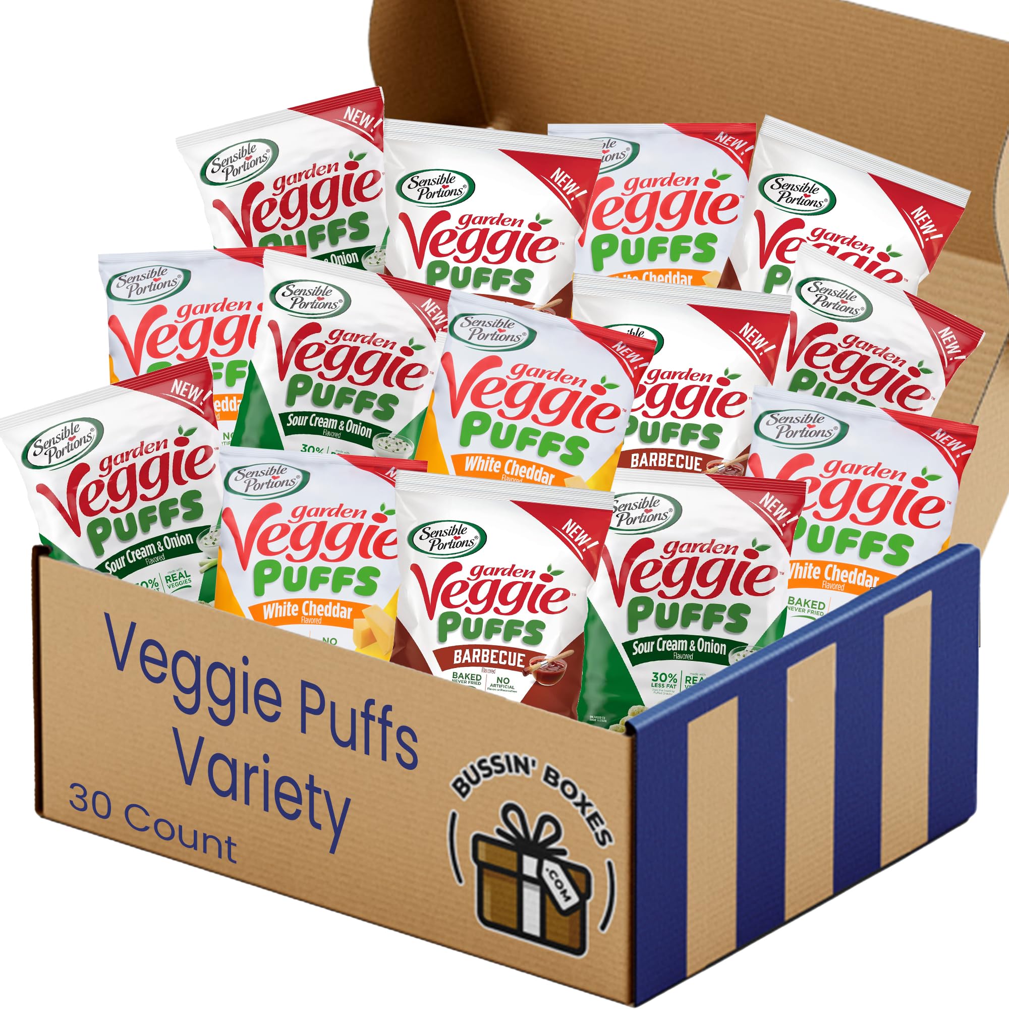 Bussin Boxes Veggie Puffs Variety Pack - Healthy Snack Box Assortment (30 Count)  
Bussin Boxes Veggie Puffs Variety Pac