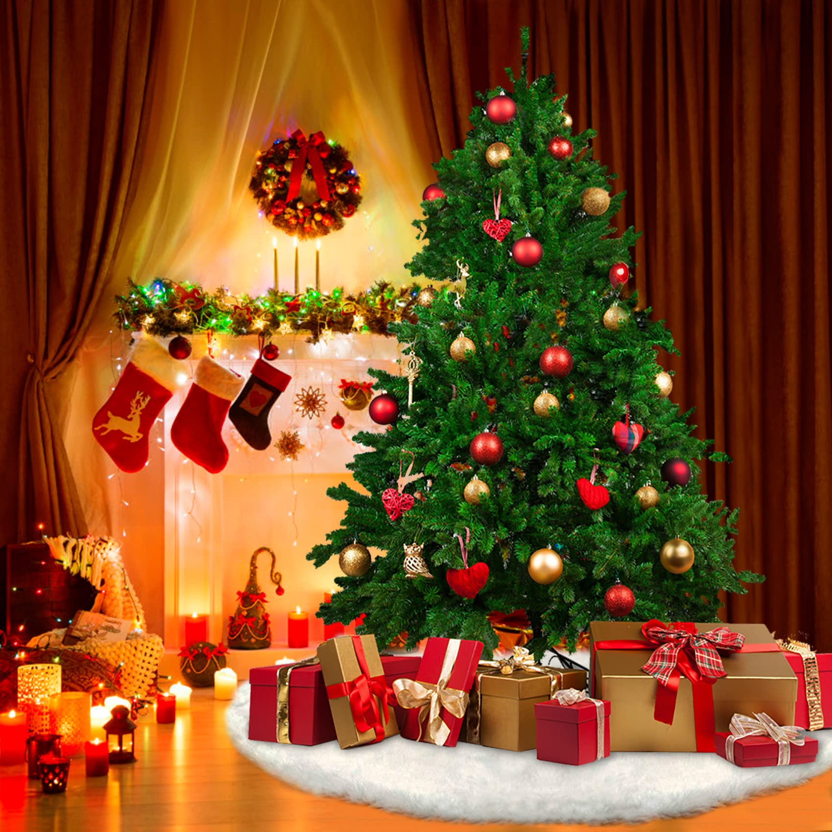 Copri Base Albero Natale, ZoneYan Gonna Albero di Natale 90 cm, Bianco Nevoso in Peluche, Tappeto Albero di Natal, per la Decorazioni Albero di Natal, Feste Festiv