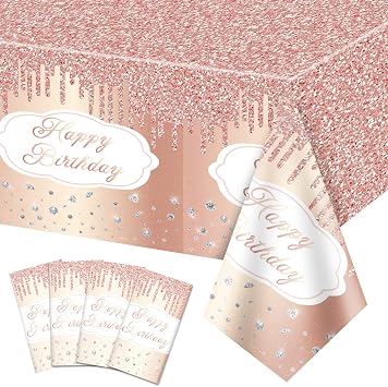 Rose Gold Tablecloths, Rose Gold Party Decorations 4Pcs Disposable Plastic Table Covers Rectangle Table Cloth for Girl Mom Womens Birthday Party