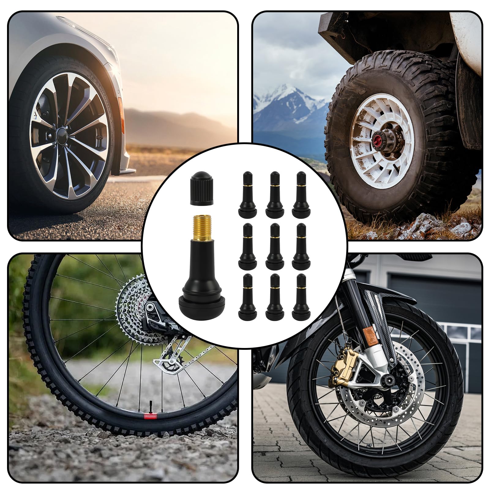 10 sztuk gumowych zaworów TR413 – wysokiej jakości zawory do opon w kolorze czarnym do samochodów, motocykli i quadów, gumowe zawory Snap-in do opon bezdętkowych, wysoka odporność na temperaturę