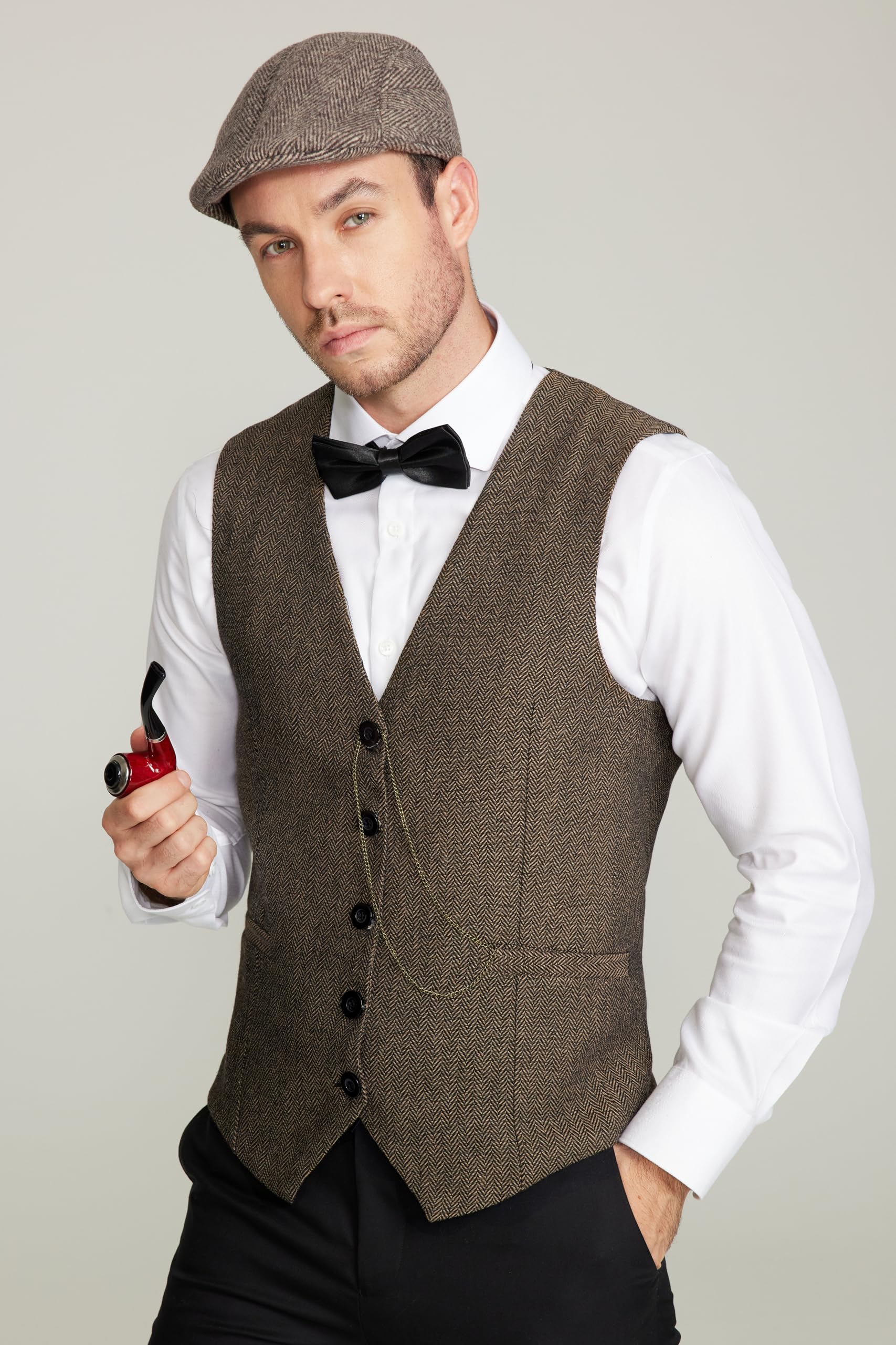 1920s Mens Costume Gatsby Gangster Vest Fedora Hat