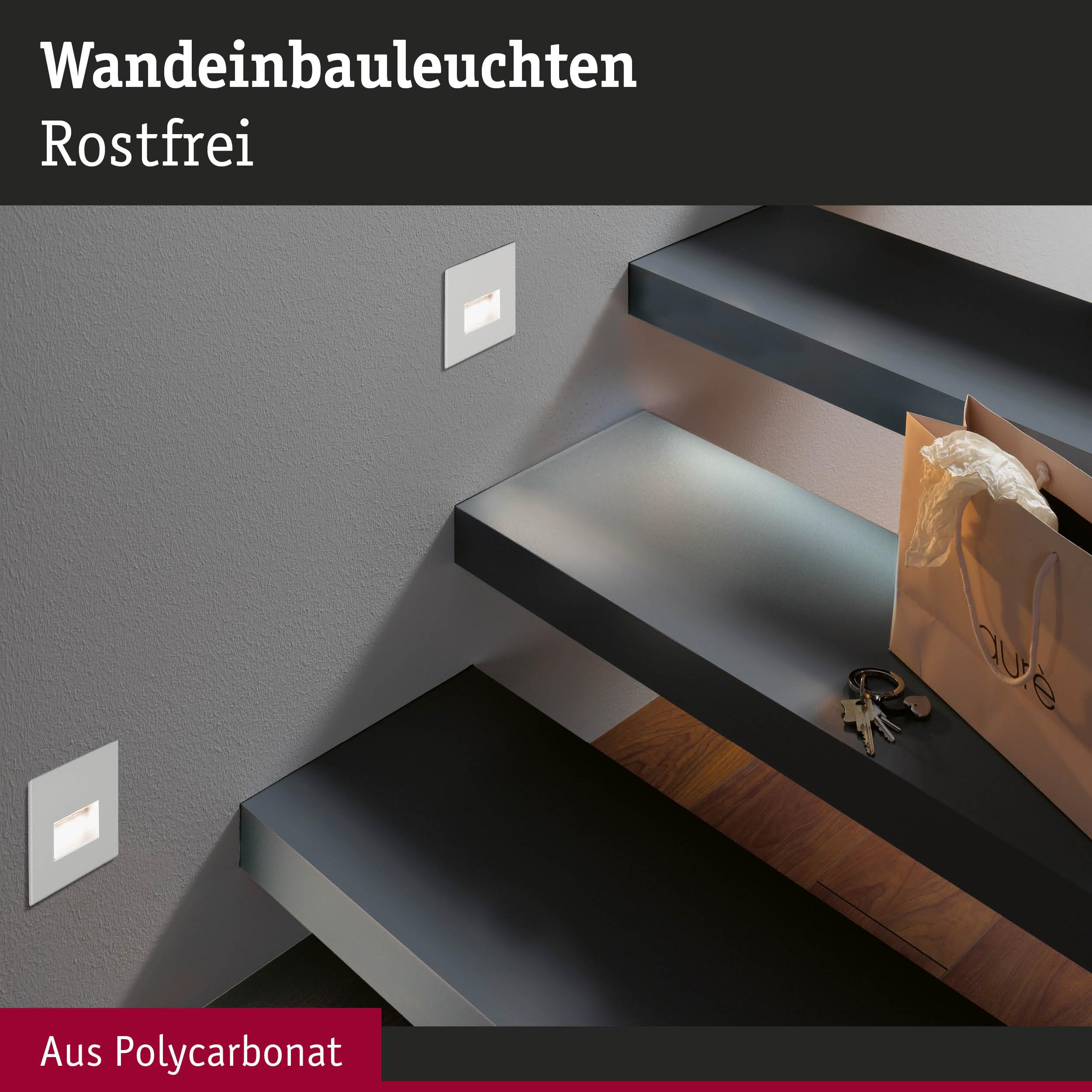 Paulmann 5221 Set LED Wandeinbauleuchte Edge 3er-Set eckig 80x5 mm 3x1,2W 3x50lm 230V 2700K Weiß matt