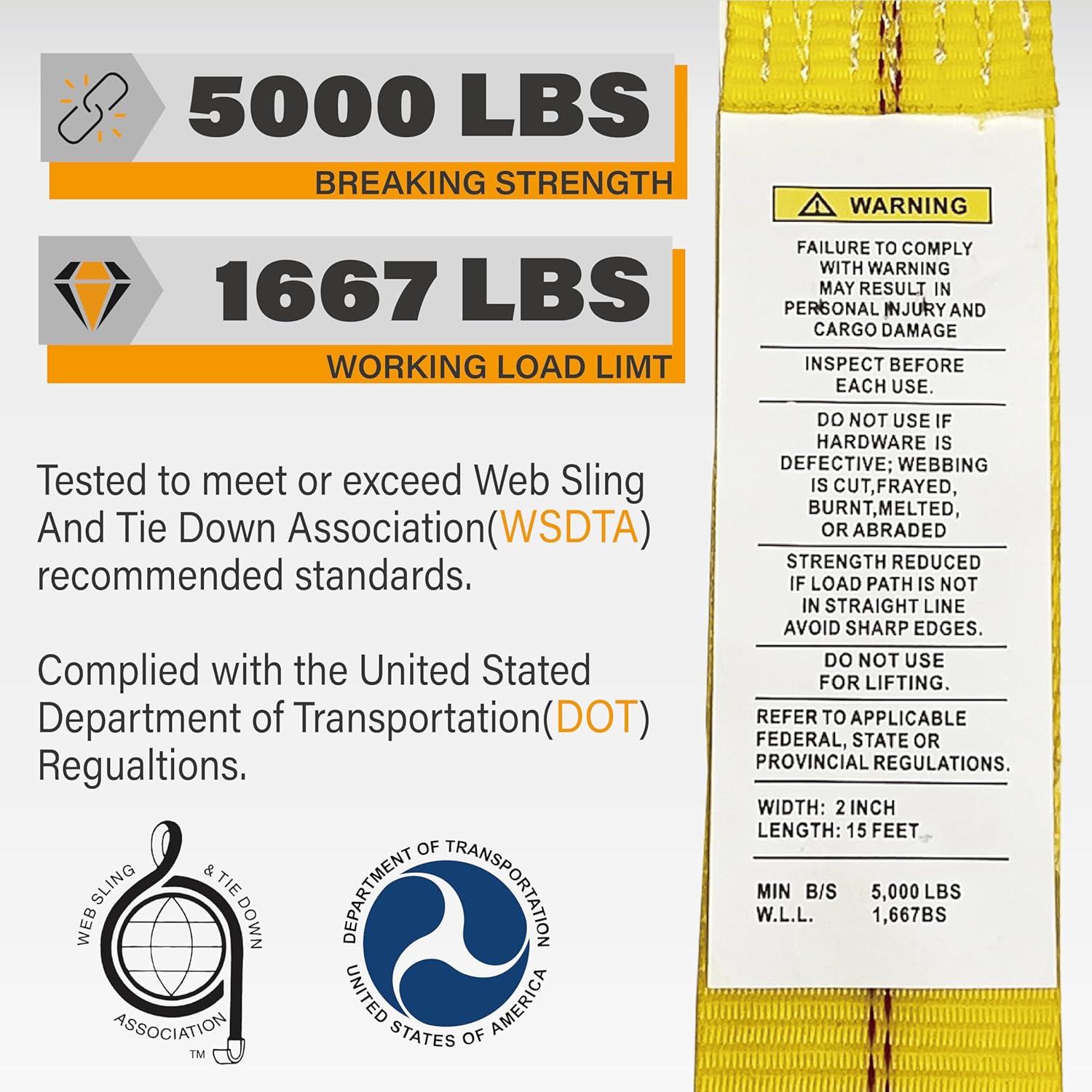 Ratchet Straps 2" x 15' x 5000lbs Cargo Tie Down Straps with J Hooks for Trucks and Tailers by KODIAK STRAPS [Long Handle] (6) - Image 4