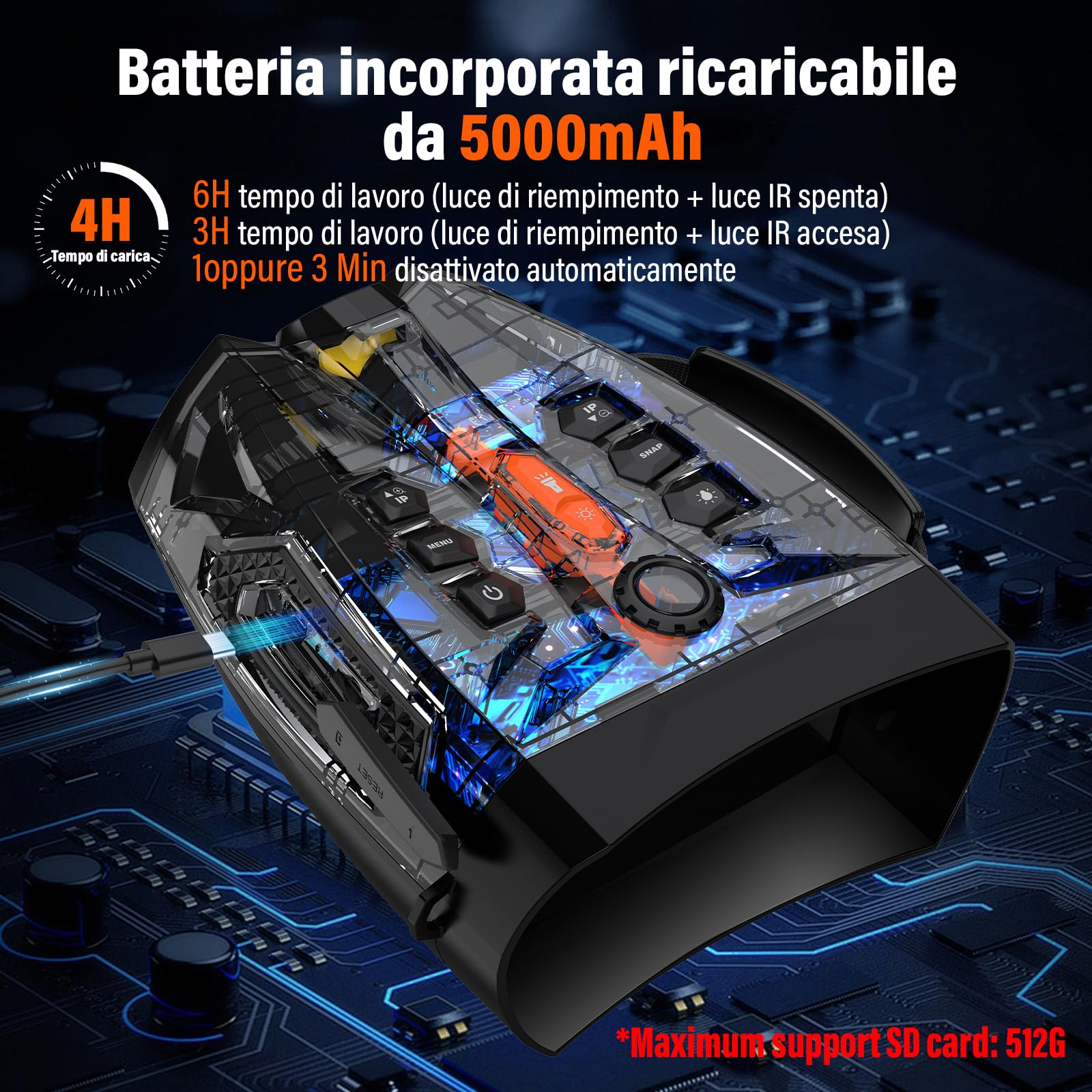 Visore Notturno, Display HD Da 4" Binocolo Visione Notturna 4K, Zoom Digitale 10X Visione Notturna 800M, 5000mAh Binocolo Visore Notturno a Infrarossi Da 5 W Per Il Campeggio, Caccia