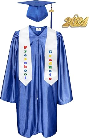 GradPlaza Shiny Kindergarten Cap and Gown 2024 Preschool Graduation Stole Tassel for Preschool Kids